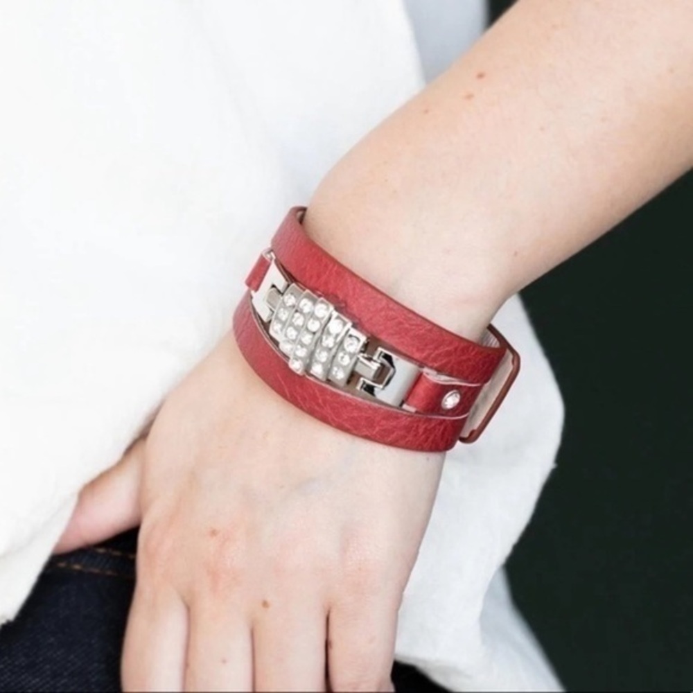Red Faux Leather Bracelet with Rhinestones BRAND NEW